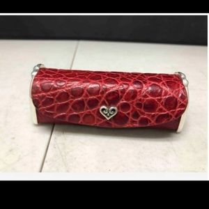 Red Leather Brighten lipstick holder with mirror